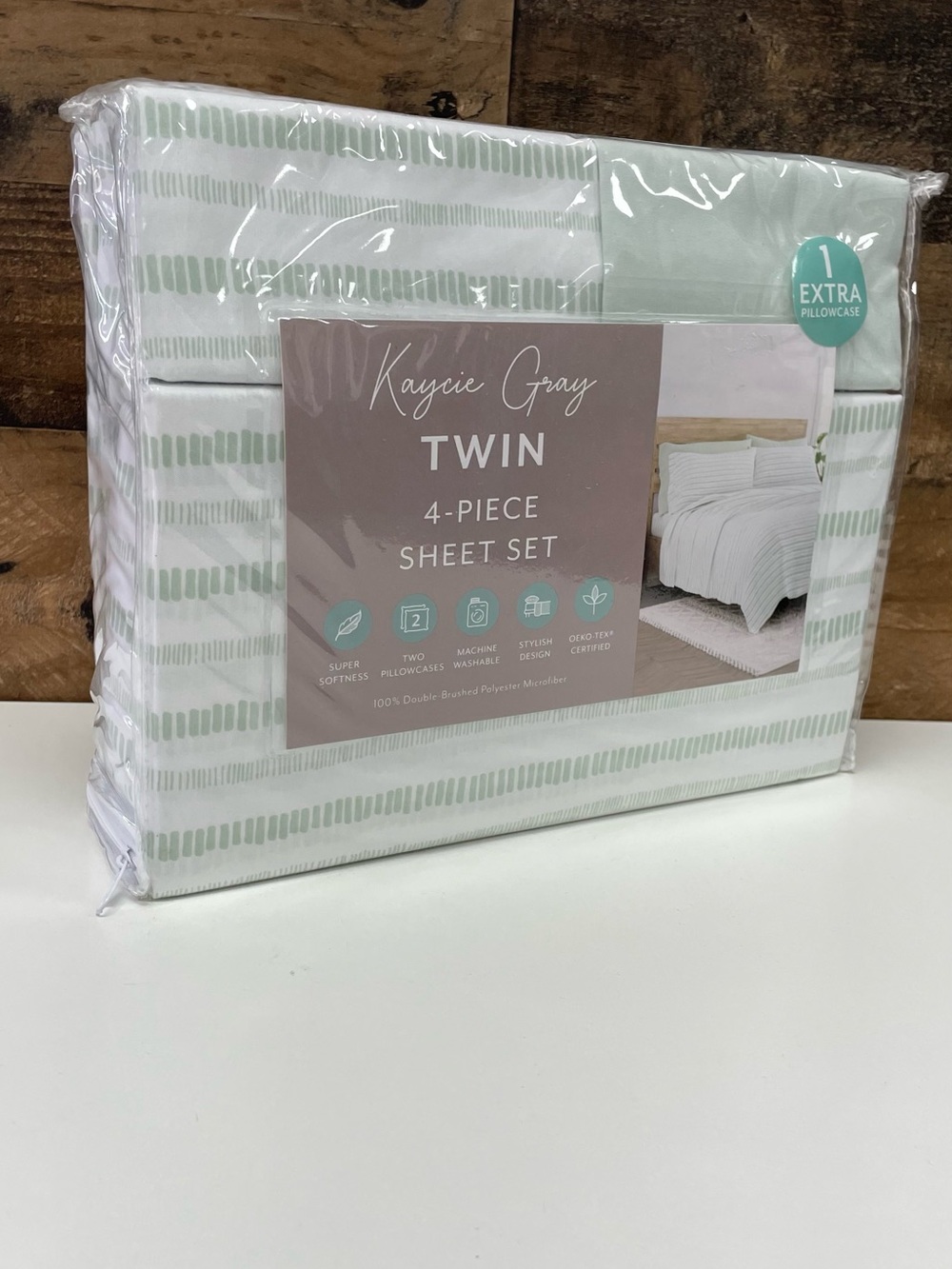 Twin 4-Piece Sheet Set in Mint Stripe